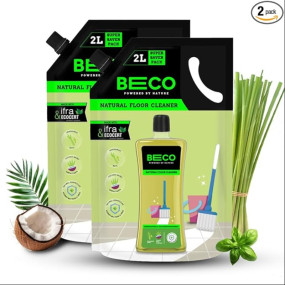 Beco Natural Disinfectant Floor Cleaner-2 Litre Refill Pack| Lemongrass & Basil Freshness|Non Toxic Germ Kill Formula | Kids Safe & Pet Friendly | Pack of 2