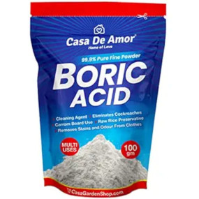 Casa De Amor Boric Acid - 99.9% Pure Fine Powder- Highly Effective for Removing Pests Cockroaches, Ants, Silverfishes, for Carrom Board, Rice Preservative, Multi-Purpose, Anhydrous (100 gms)