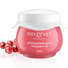 DOT & KEY Lip Plumping Mask With Shea Butter & Vitamin C + E For Naturally Glowing Lips | Smoothes Flaky & Dry Lips | Lip Mask For Soft,Smooth&Plump Lips | (Lingonberry)|15Ml