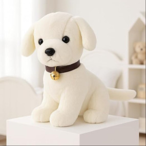 Storio Soft Plush White Puppy Stuffed Animal with Bell Collar| Kids Animal Home Decor for Boys & Girls Soft Dog Plush Toy - 25cm