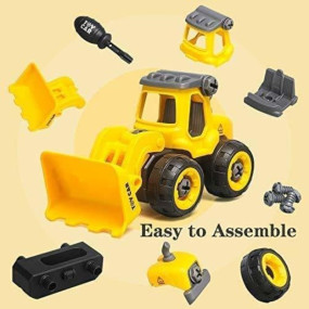 Royaldeals Pull Back Construction Vehicles Set, 4 Pack DIY Take Apart Toys Construction Trucks with 1 Screwdriver Tools, Kids Building Cars Birthday for Boys Toddlers (133)