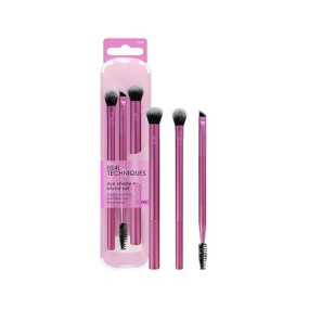 Real Techniques Eye Shade & Blend Makeup Brush Trio, For Eyeshadow & Liner, Makeup Tools for Shaping & Grooming Brows, Defined Makeup Look, Synthetic Bristles, Vegan & Cruelty