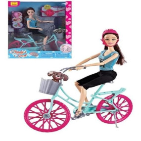 Tocexy Fashion Doll with Bicycle Play Set | Trendy Doll with Helmet, Puppy Basket & Accessories | Pretend Play Cycling Toy for Girls | Educational & Fun Role Play Set for Kids Ages 3+