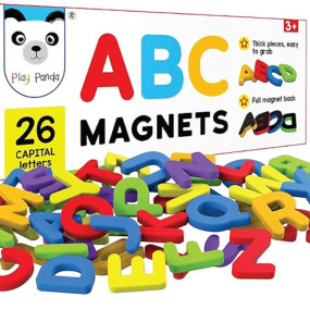 Play Panda ABC Magnets Capital Letters- 26 Magnetic Letters work on any Fridge and Dry Erase Magnetic Board, For Alphabet Learning & Spelling Games - Child Safe foam alphabets with full Magnet Back