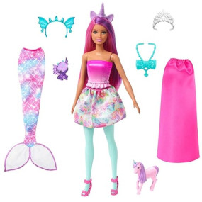 Barbie® Doll, Mermaid Toys, Clothes and Accessories, Fantasy Dress-Up Set, Baby Unicorn and Dragon Pets​​