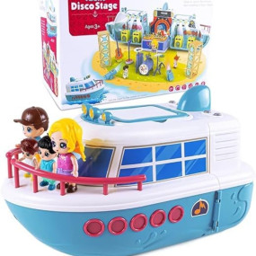 RAHU Doll House Boat Play Set, Deforming Kids Toy Ship with Sound, Lights, Doll and Accessories for Disco Stage, Little People Pretend Play Birthday Gift Toys for Girls and Boys 3 to 8+ Year
