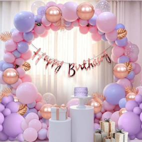 Party Propz Latex Birthday Decoration Kit for Girls - 60 Pcs Balloons for Birthday Decorations |Birthday Decoration for Kids |Purple Birthday Decorations Kit |Bday Balloons Rose Gold,Purple,Pink