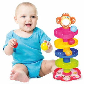 Angelkids 4-Layer Ball Drop & Roll Swirling Tower - Educational Toy For Babies & Toddlers | Stack, Drop & Roll Fun With 3 Spinning Acrylic Activity Balls | Multicolor