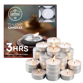UPYOG Diwali Tea Light Candles 50 Pcs | 3 Hours Burning | Smokeless & Unscented Wax Tealight Candles for Diwali Decoration, Pooja, Home & Festival Décor