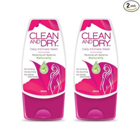 CLEAN & DRY| Daily intimate wash| Hygiene for Women, Vaginal Wash, Smooths Skin | Anti-Bacterial and prevents infections | Restores pH Balanace| No itching, Burning, white Discharge| 90ml pack of 2