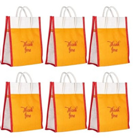 Soman Jute Ecofriendly Return Gift Bags Thank you Printed Yellow Red combo Pack of 10 Bags