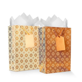 KidsyWinsy Pack Of 5 Copper Foil Gift Bag (Medium,8.65 * 3 * 12 Inches) With Tissue & Thank You Card-Paper Gift Bags | Return Gift Bags For Pooja, Baby Shower, Festive Gifting, Birthday, Wedding