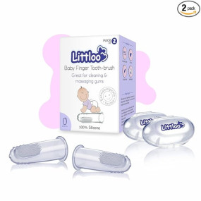 LITTLOO Silicone Baby Finger Manual Toothbrush, Great For Massaging & Cleaning Gums, Bpa-Free, Use Soft Brush For Kids & New Born Baby, Kids Finger Toothbrushes Pack Of 2 (Clear)