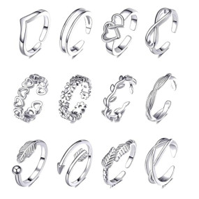 CartHome 12 pcs Toe Rings for Women,Toe Ring,Ring for Leg,Adjustable Open Stacked Floral Geometric Minimalist Pattern, Suitable for Finger Joints and Ankle Rings, Suitable for Women's Daily Matching