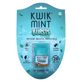 Kwik Mint Bursts Sugar Free Mouth Freshener Oral Care Strips, Spearmint Flavour for Fresh Breath | Refreshes Your Throat, Clear Nostrils- 200 Strips - Pack of 10 (Spearmint Blister Pack)