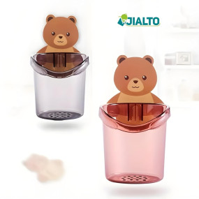 JIALTO Toothbrush Holder, Plastic Brush Holder 3 Pcs Set, Self Adhesive Toothbrush Holder for Bathroom Wall, Tooth Brush Stand Storage Toothbrush, Toothpaste, Teddy Bear Shaped (Multicolor)