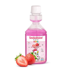 SmiloShine Kids Mouthwash – Juicy Orange/Lemon Lime/Strawberry (180ml) (150, Strawberry Flavour)