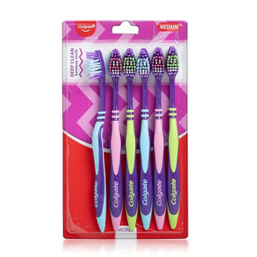 Colgate ZigZag Manual Toothbrush for adults, Pack of 6 Medium Multicolour Soft Tooth brush, Antibacterial with Compact Brush Head for Deep & Complete Cleansing