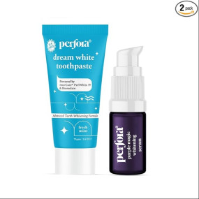 Perfora Teeth Whitening Mini Combo | Purple Serum & Dream White Toothpaste | SLS & Fluroide Free Tooth paste | N-Ha For Teeth Remineralisation | Enamel Safe & Effective Teeth Whitener Solution