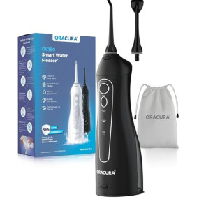 ORACURA® Smart Water Flosser® OC150 LITE with 150ml water tank capacity Black | Portable & Rechargeable | IPX7 Waterproof | 3 Modes & 8 Adjustable Water Pressure Settings | Flossing at Home and Travel | 365 Days Warranty
