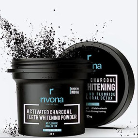 RIVONA NATURALS Activated Charcoal Teeth Whitening Powder - For Enamel Safe Teeth Whitening, Stain Remover, Freshens Breath - With Activated Charcoal, Turmeric & Clove Powder - 35g (Fluoride Free)