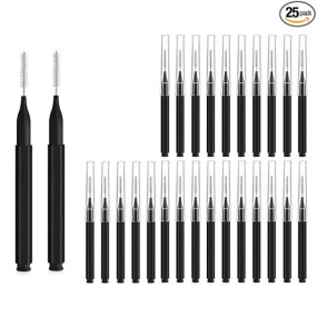 HANNEA 25Pcs Braces Brush For Cleaner Interdental Brush, 2.5Mm Toothpick Dental Tooth Flossing Head Oral Dental Hygiene Flosser Toothpick Cleaners Tooth Cleaning Tool, Black - Manual, Adult
