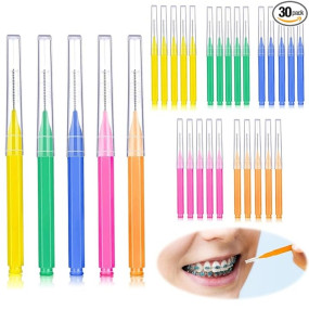 HANNEA® 30pcs/Set Interdental Brushes, Interdental Brush Angle, Angled Dental Brush for Teeth Oral Dental Care Brush Cleaning Tool with Tip Covers Multicolour