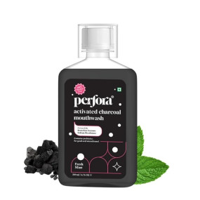 Perfora Activated Charcoal Teeth Whitening Mouthwash - 200ml | Alcohol-Free Mouth Wash Liquid With Sodium Bi-Carbonate & Hyaluronic Acid | Freshens Breath & Removes Germs | Mouthwash For Oral Care