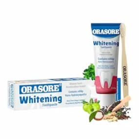 Orasore Whitening Toothpaste 100gm with nHAp & Free Bamboo Brush | Peroxide-Free | Enamel Remineralizer | Natural Extracts to Reduce Sensitivity, Fight Cavities & Remove Gum Diseases (Pack of 4)