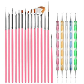 NAILWIND 20 pcs Nail Art Brushes, Nail Art Design Painting and Drawing UV Polish Brush Tool Kit, 15 pcs Nail Art Brushes Kit with 5 pcs Nail Dotting Pens, Multicolored