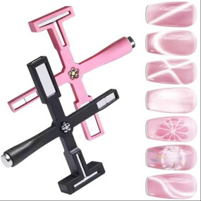 THR3E STROKES 5 in 1 Magnet for Cat Eye Gel Nail Polish, Multifunctional Magnetic Nail Tool, Upgraded Cross Cat Eye Magnet for Nail Designs 3D Cateye Nail Gel Strong Nail Art Magnet Home Salon(Black)