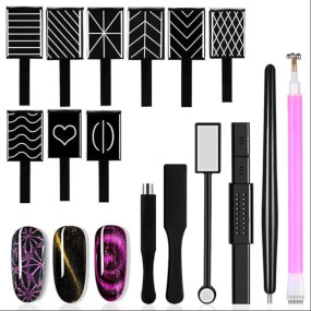 THR3E STROKES 15Pcs Nail Magnet Set Cat Eye Gel Nail Polish Magnet Wand Magnetic Nail Polish Cat Eye Magnet for Nails Cat Eye Magnets Sticks Nail Design Tools Nail Art Accessories