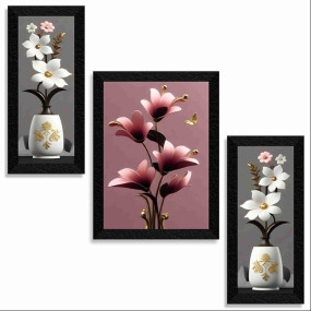 SAF flower pot wall painting for Wall Decoration - Set Of 3, 3d modern art Painting for Living Room Large Size with Frames for Home Decoration, Hotel, Office Paintings 61 cm x 36 cm SANFS36037