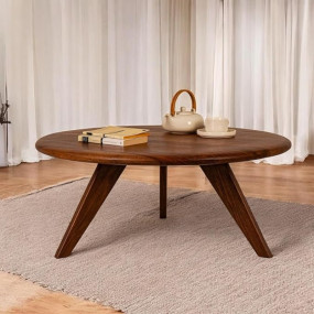 ADVRZO Solid Wood Coffee Table for Living Room, Dining Room, Bedroom, Kitchen, Office Home Decor (Round Coffee Table, 55x55x40 CM)