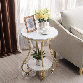 A.S Handicrafts. Iron Golden 2 Tier Round End Table Coffee Table Side Table Bedside Table Nightstand Side Corner for Living Room Bedroom Dining Room Kitchen Office| Golden Stool | Furniture|