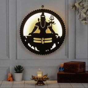 LASER ART Lord Shiva Wooden LED Wall Decor Light | Meditating Shiva Backlit Wall Hanging Lamp | Wooden Spiritual Wall Art for Pooja Room, Living Room, Meditation & Home Decoration