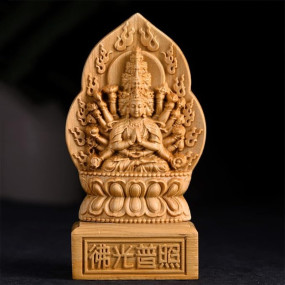 Carved Wooden Buddha Statue, Thousand Armed Kwagi, Natural Cliff, Buddhist Altar, Buddhist Altar, Honzon, Zodiac, Buddhist Statue, Zodiac Statue Collection, Lucky Charm, Figurine, Buddha (H x W x D