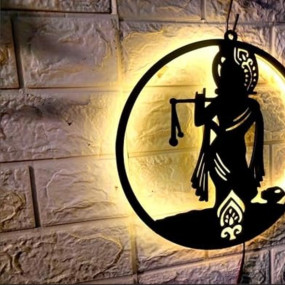 PY Creation Shri Krishna Backlit Wall Art With LED Light For Living Room - Krishana Wall Decor, Wall Art For Home and Office (10x10)
