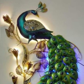 Kra kraftee Wall Sculptures (PEACOCK LED 4 ft) wall decore/Iron wall art for living Room, Office, Cafe, Restaurant Etc.. Size (48 * 3 * 29 INCH - Multicolor)