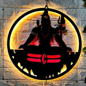 Mahadev Shiv Ji Neon LED Wall Decor MDF Wood Backlit Wall Art With LED Light For Living Room (10x10)