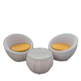 ANAND INDIA GROUPS Apple 2 Chair 1 Table Set for Garden Patio Seating Chair and Table Set, Outdoor, Balcony, Garden, Coffee, Chair Table Set Wicker Furniture (2+1) (White & Yellow)
