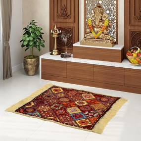 Heart Home Prayer Mat - Velvet Aasan for Meditation, Pooja, Rangoli - Traditional Square Carpet - Small, Multicolor