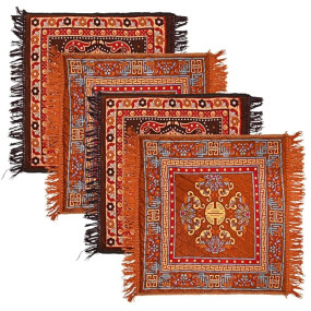 Kuber Industries (Set of 4) Traditional Asana for Puja - Soft Velvet Aasan for Pooja | Prayer | Sitting | Meditation - Small Carpet Mat Rug for Floor - Brown & Gold Color