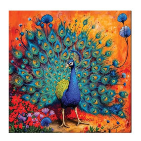 ArtX Canvas Dancing Peacock Painting For Wall Vastu, Peacock Wall Decor, Bedroom, Multicolor, Abstract, 22.0 x 22.0 in, Set of 1