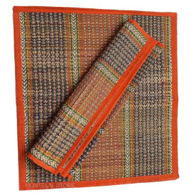Montelal Store Handmade Korai Pai Kusha Grass Pooja Aasan Sitting Floor Mats Orange -Set of 2 Pcs