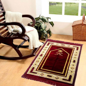 Weavers Villa Prayer Mat/Aasan/Meditation Mat - Velvet Mat for Pooja, Meditation, Namaz - Maroon 70cm X 110cm - Perfect Aasan for Puja/Prayer - Floor Mat for Sitting, Multipurpose Rug