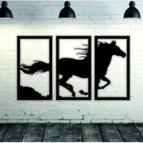 Wall Mitra Running Horse Wall Art, 3-Panel MDF Silhouette, Black Frame, 18 x 12 inches