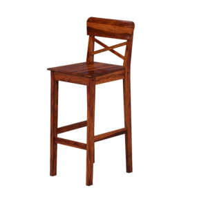 Genuine Decor Solid sheesham Wood Bar Tall Stool Patio Outdoor Garden Chair Seat Home Stool Brown Bar Stool Set of 2 (Casual Brown)