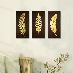 Rousrie Premium Wall Hanging With Golden Effect | Wooden Hanging For Living Room Decoration | Modern Art Home Decor Hangings (Set of 3) (Gold)