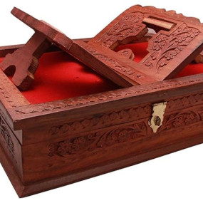 Stylish Art Maker Wooden Decor Holy Book Stand Box for Reading Quran, Geeta, Guru Granth Sahib, Bibil (Book Box)